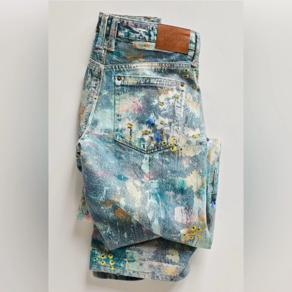 NWT Free People Tennessee Low-Rise Illusions Jeans in Floral Canvas
